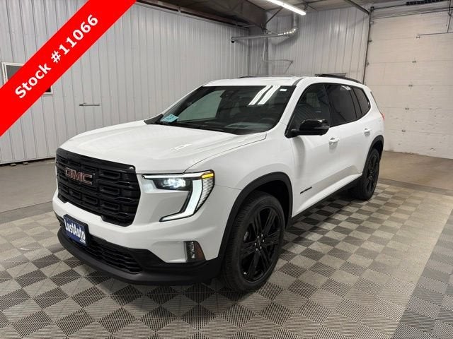 2025 GMC Acadia Elevation in Summit White — front three-quarter view
