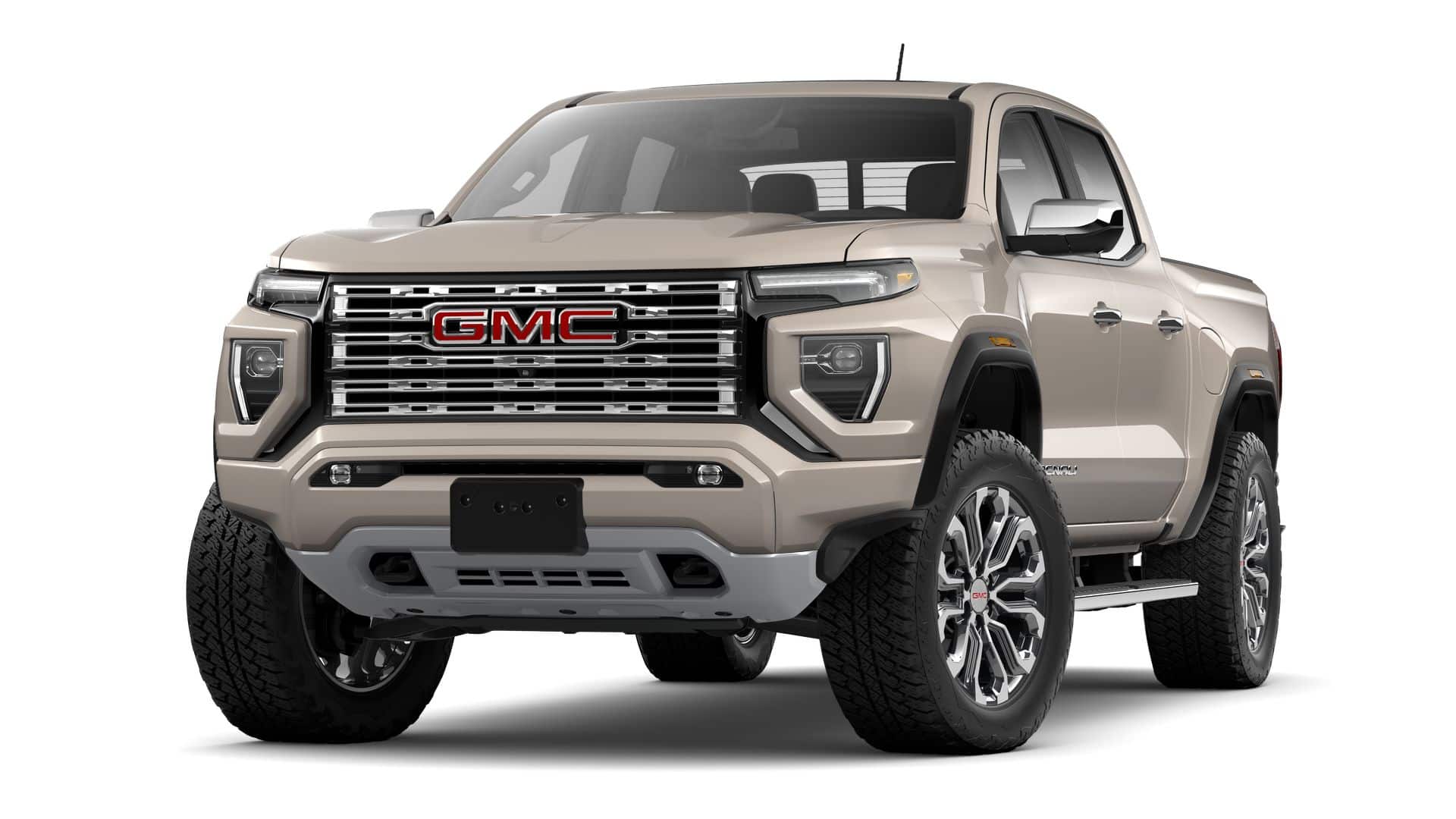 2026 GMC Canyon Denali in Coastal Dune — front three-quarter view