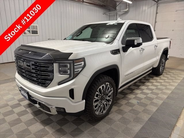 2023 GMC Sierra 1500 Denali Ultimate in White Frost Tricoat — front three-quarter view